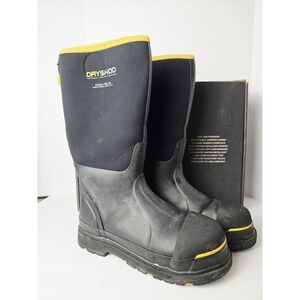 Dryshod Mens size 11 black yellow‎ rubber steel toe waterproof boots w/ box